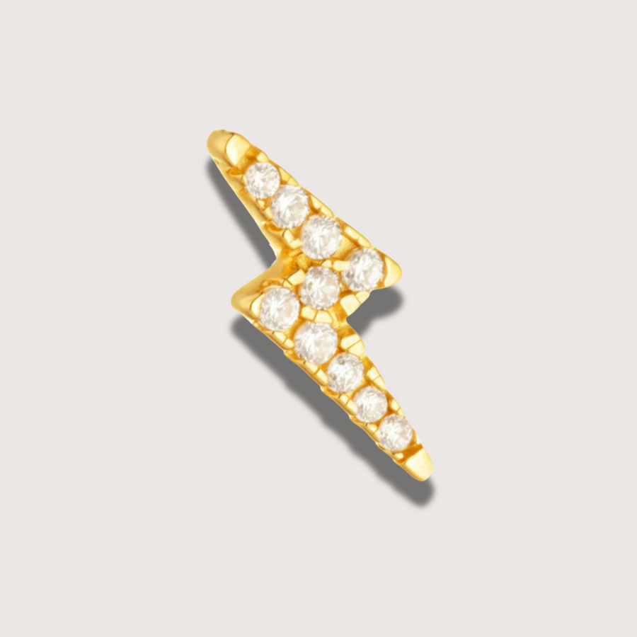 Sparkly Lightening Bolt Piercing Stud in 14ct Solid Gold