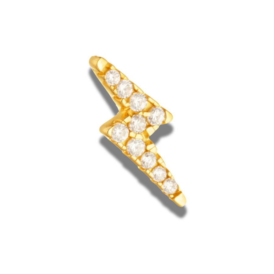 Sparkly Lightening Bolt Piercing Stud in 14ct Solid Gold