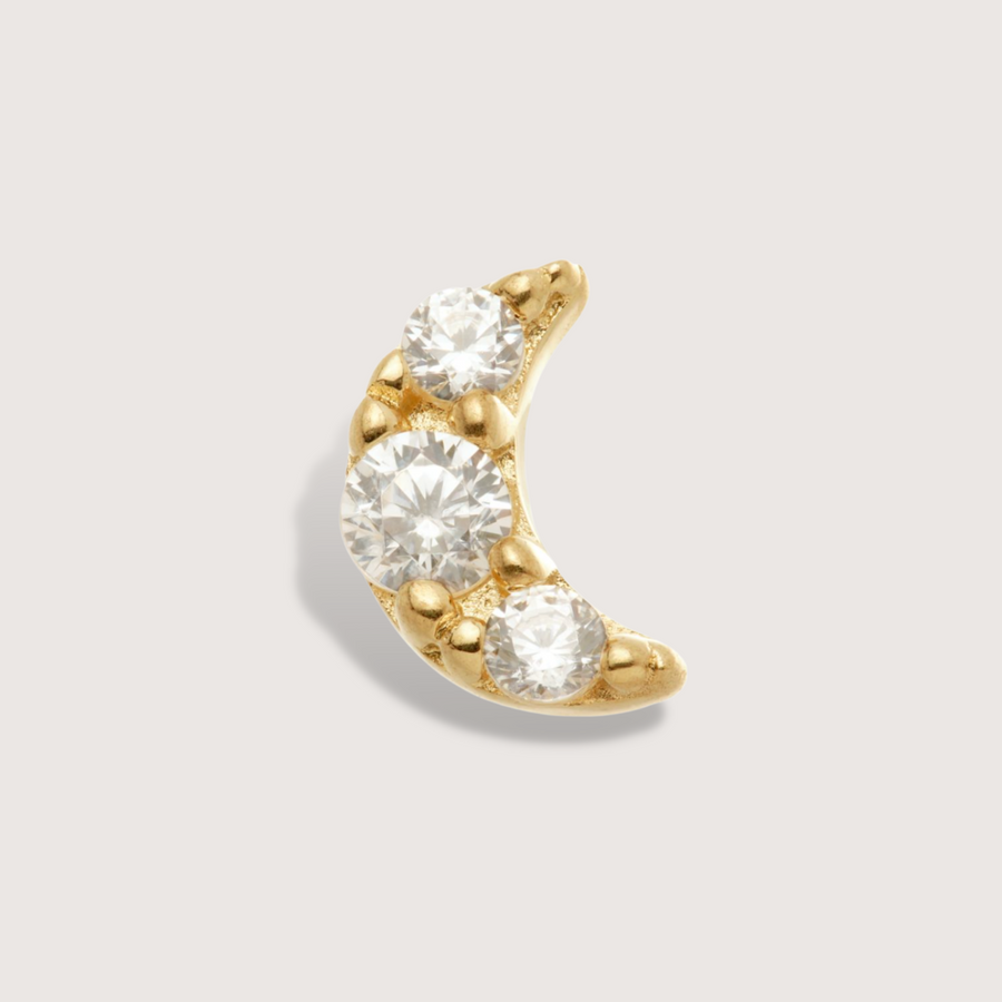 Sparkly Moon Piercing Stud in 14K Solid Gold