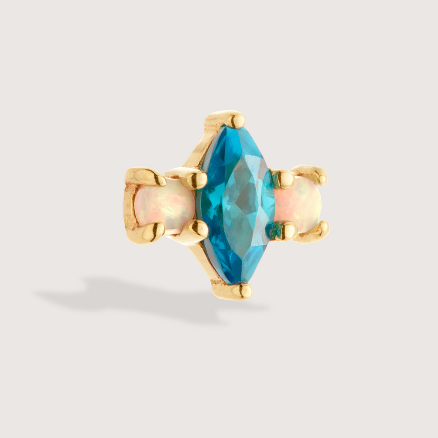 Blue Topaz x Opal Cluster Piercing Stud in 14ct Solid Gold