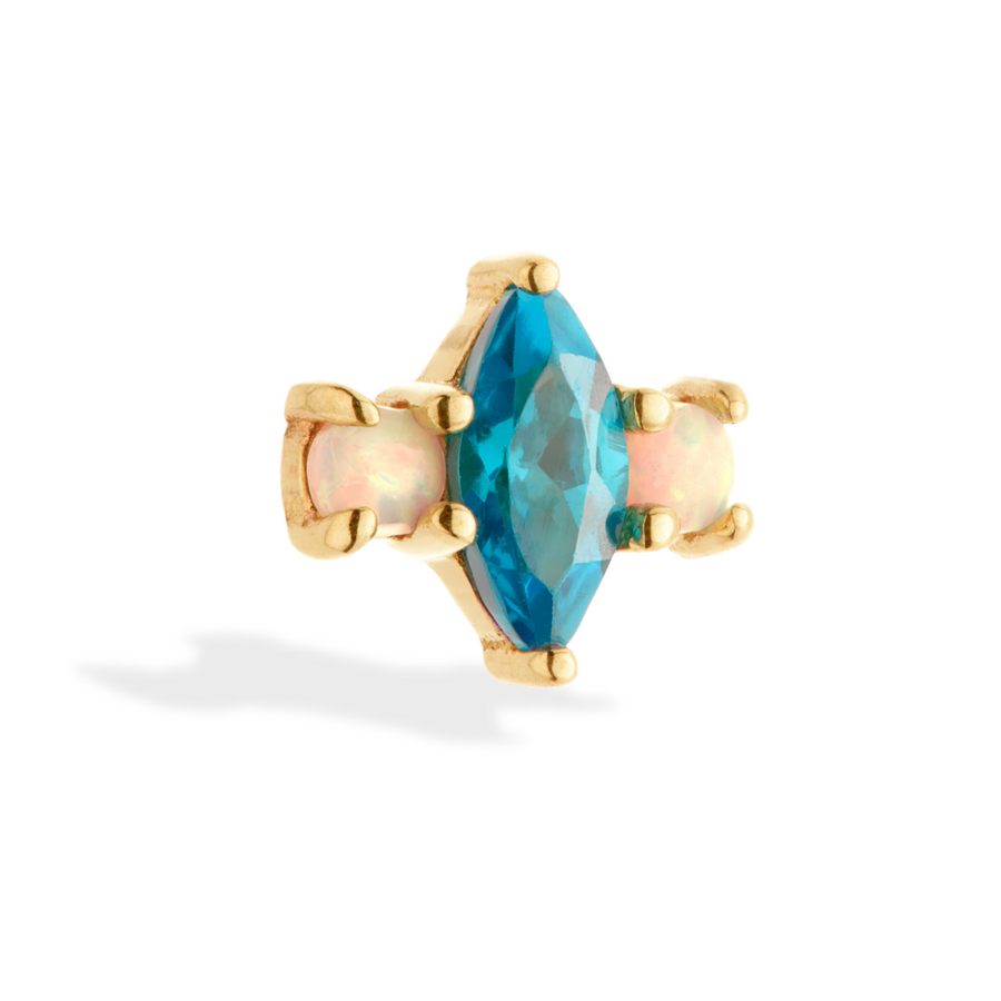 Blue Topaz x Opal Cluster Piercing Stud in 14ct Solid Gold