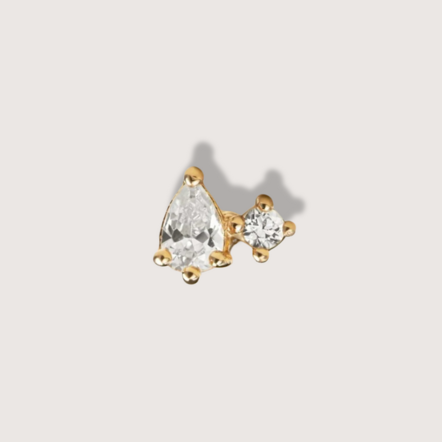 Double Stacked Crystal Piercing Stud in 14K Solid Gold