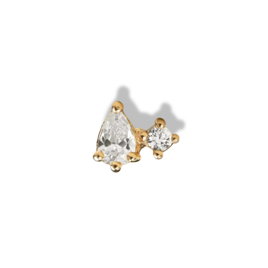 Double Stacked Crystal Piercing Stud in 14K Solid Gold