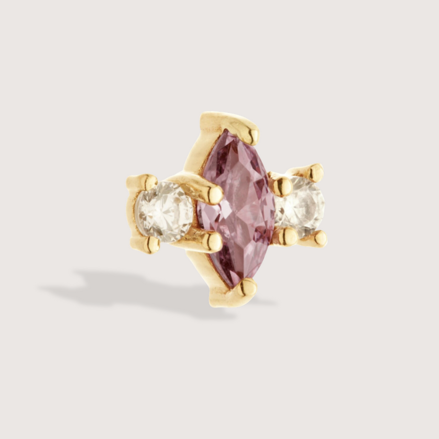 Amethyst Cluster Piercing Stud in 14K Solid Gold