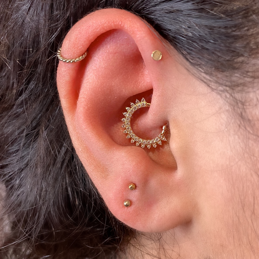 Double Pavé Daith or Septum Hoop in 14K Solid Gold