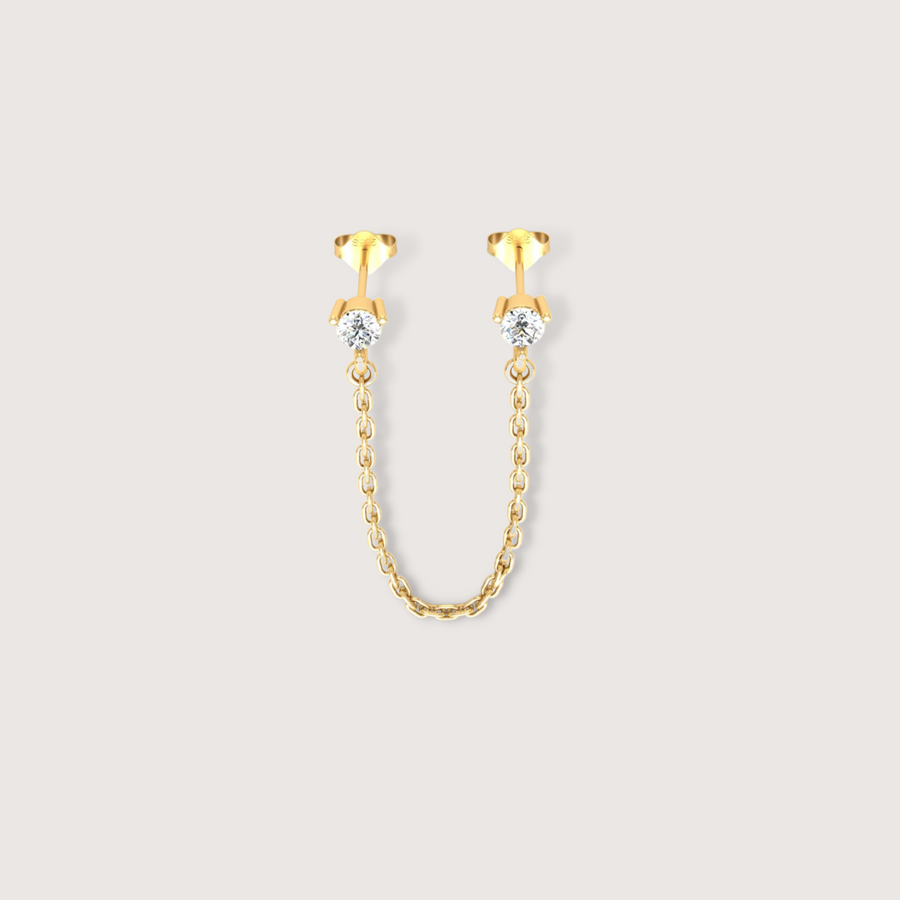 Double Chain Crystal Stud Earrings In Gold