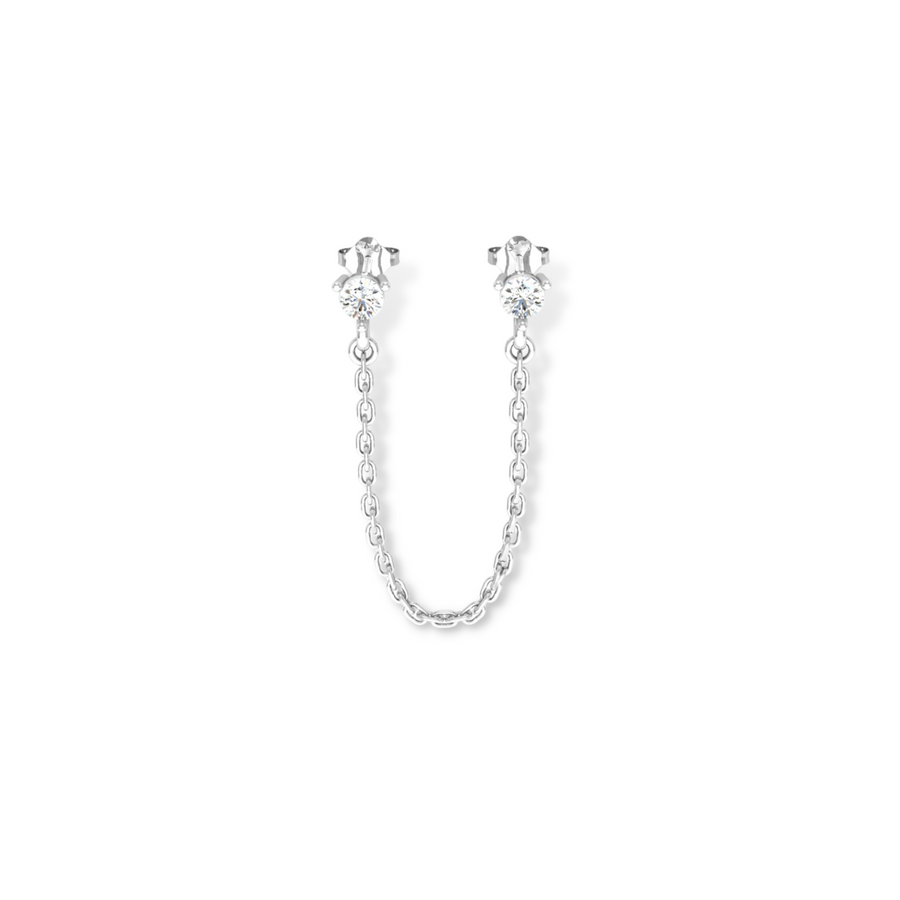Double Chain Crystal Studs In Silver