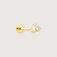 Double Stacked Crystal Piercing Stud in 14K Solid Gold