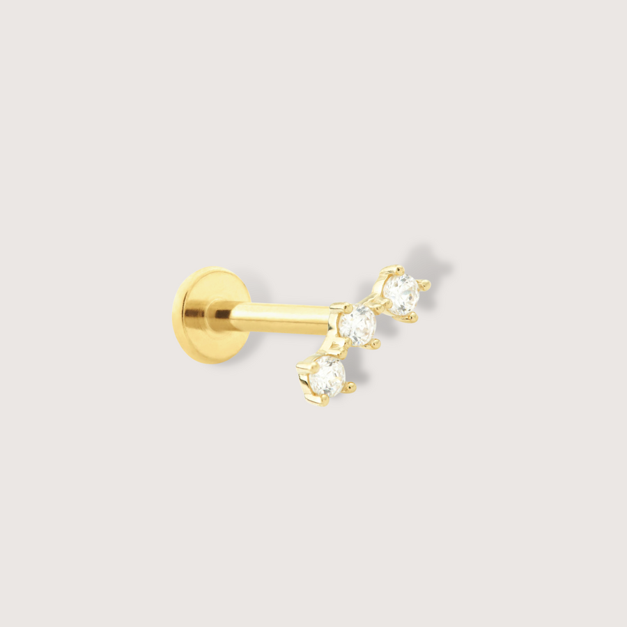 Curved Crystal Piercing Stud in 14K Solid Gold
