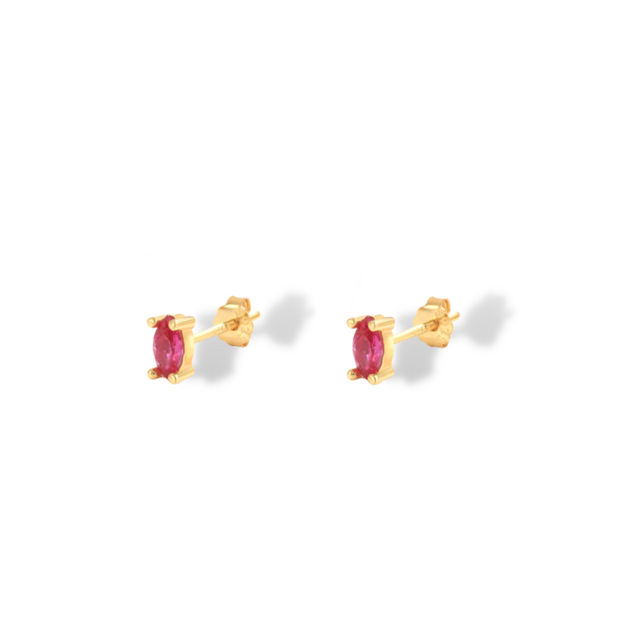 Fuchsia Pink Marquise Stud Earrings in Gold