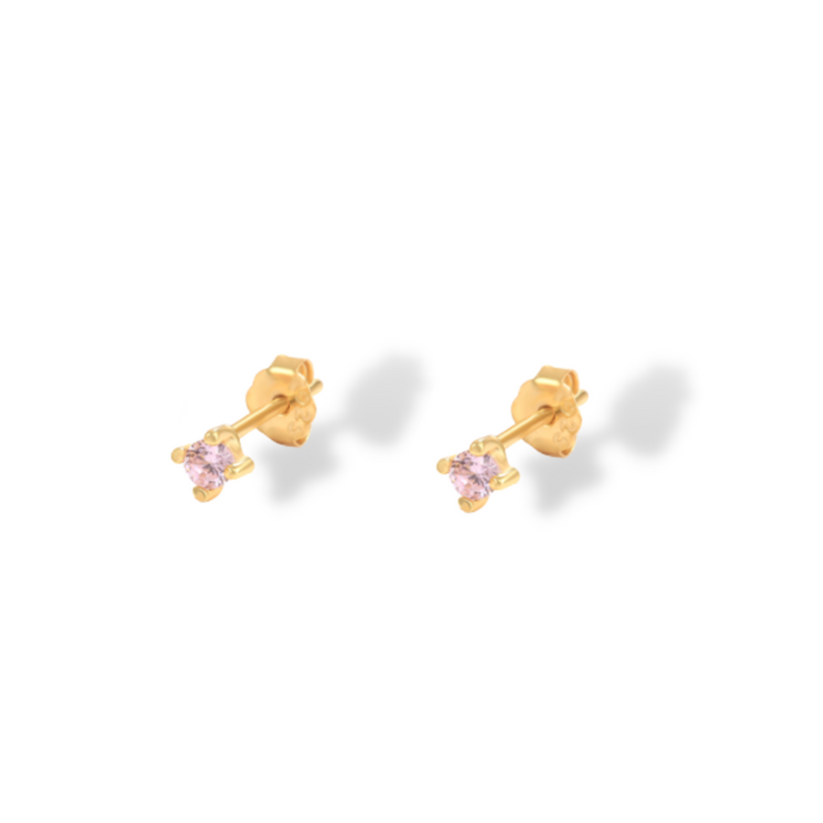 Rosé Pink Mini Stud Earrings In Gold