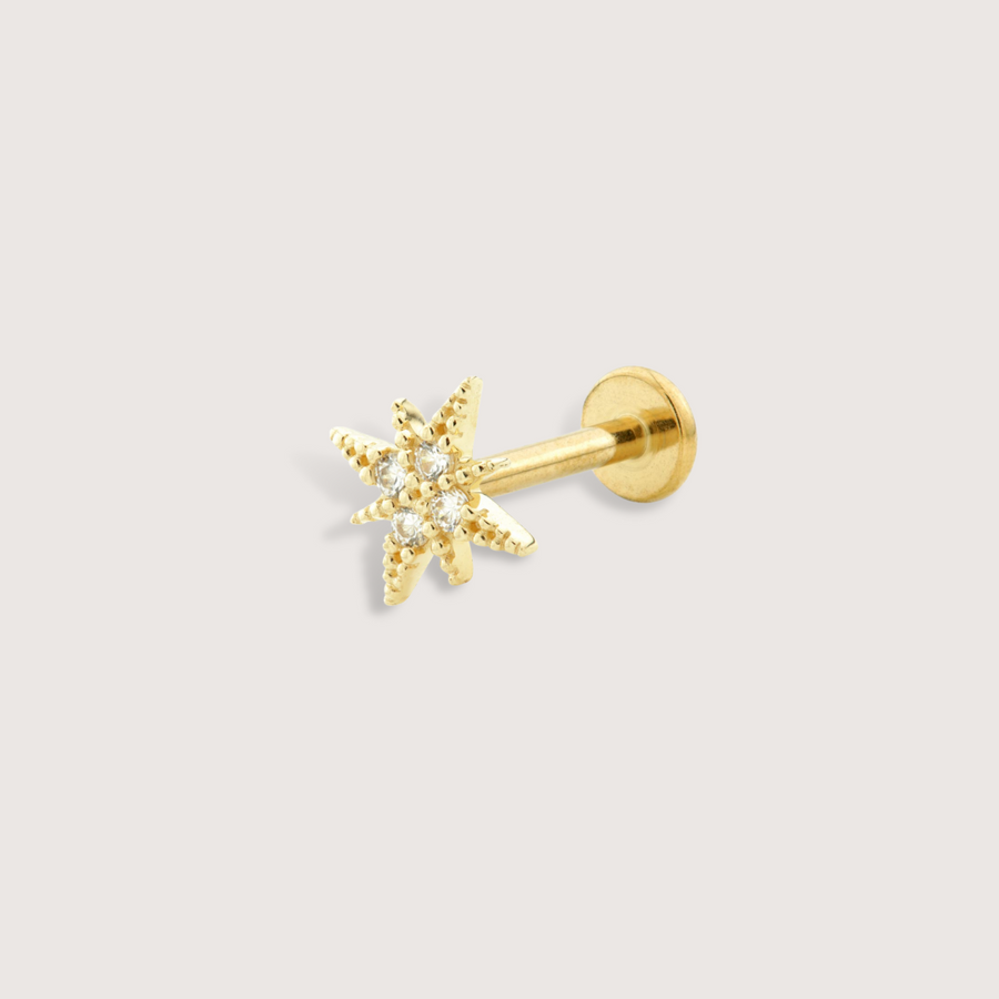 North Star Piercing Stud in 14K Solid Gold