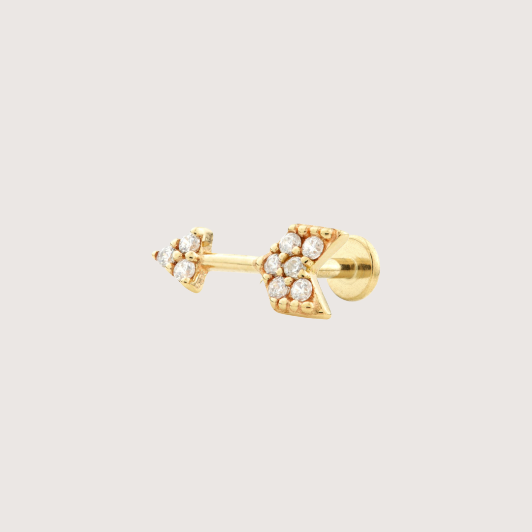 Sparkly Arrow Piercing Stud in 14ct Solid Gold