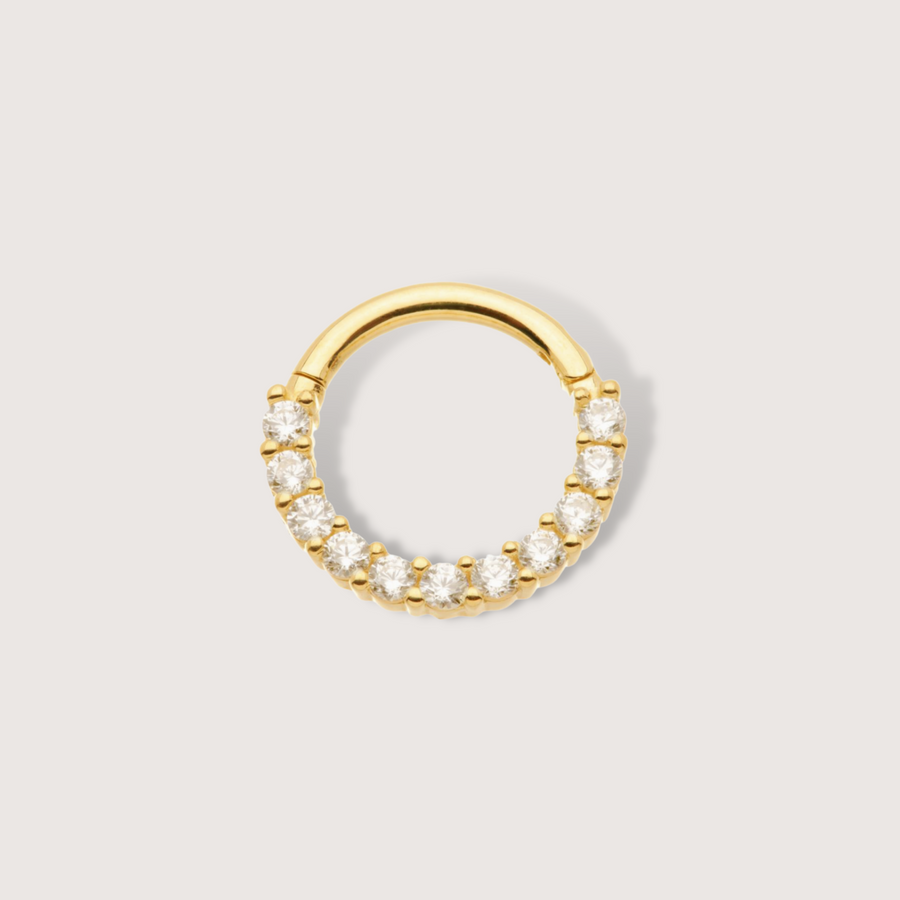 Princess Cut Pavé Daith or Septum Hoop in 14K Solid Gold