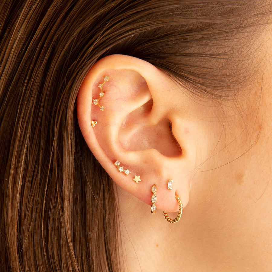 Curved Crystal Piercing Stud in 14K Solid Gold