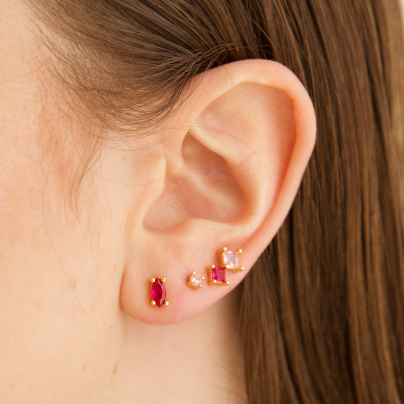 Rosé Pink Mini Stud Earrings In Gold