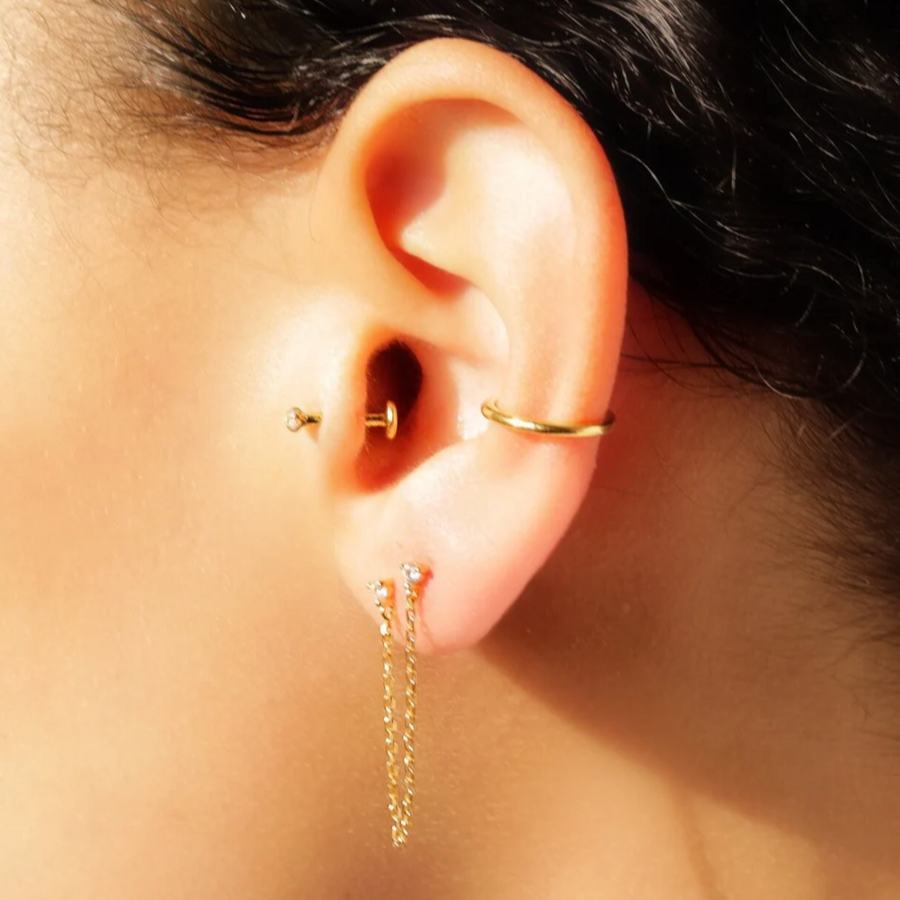Double Chain Crystal Stud Earrings In Gold